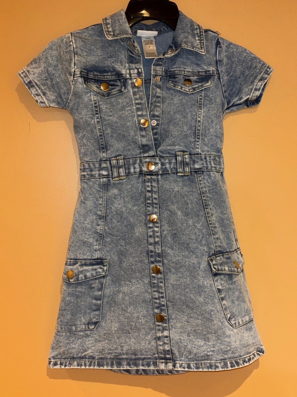 Rachel Zoe Light Blue Acid-Wash Denim Button-Front Kids Dress